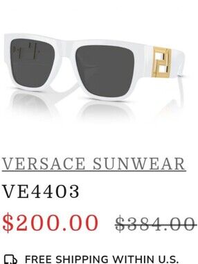 Versace White Square Sunglasses with Gold Accents